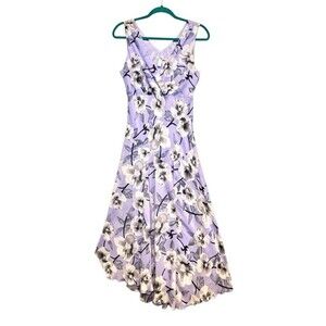 Y2K Purple Lavender Floral Fairycore Midi Dress size 8 Asymmetrical